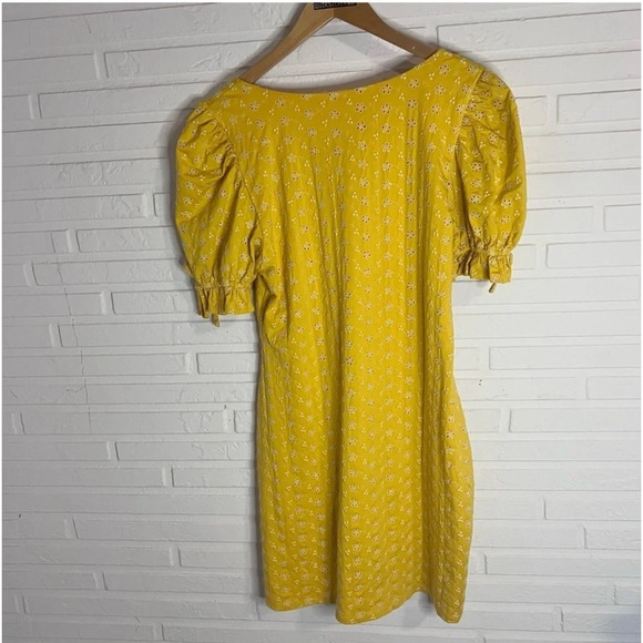 Tularosa Yellow Floral Eyelet Tie Sleeve Penny Mini Dress, Women’s Size Medium - Picture 8 of 8